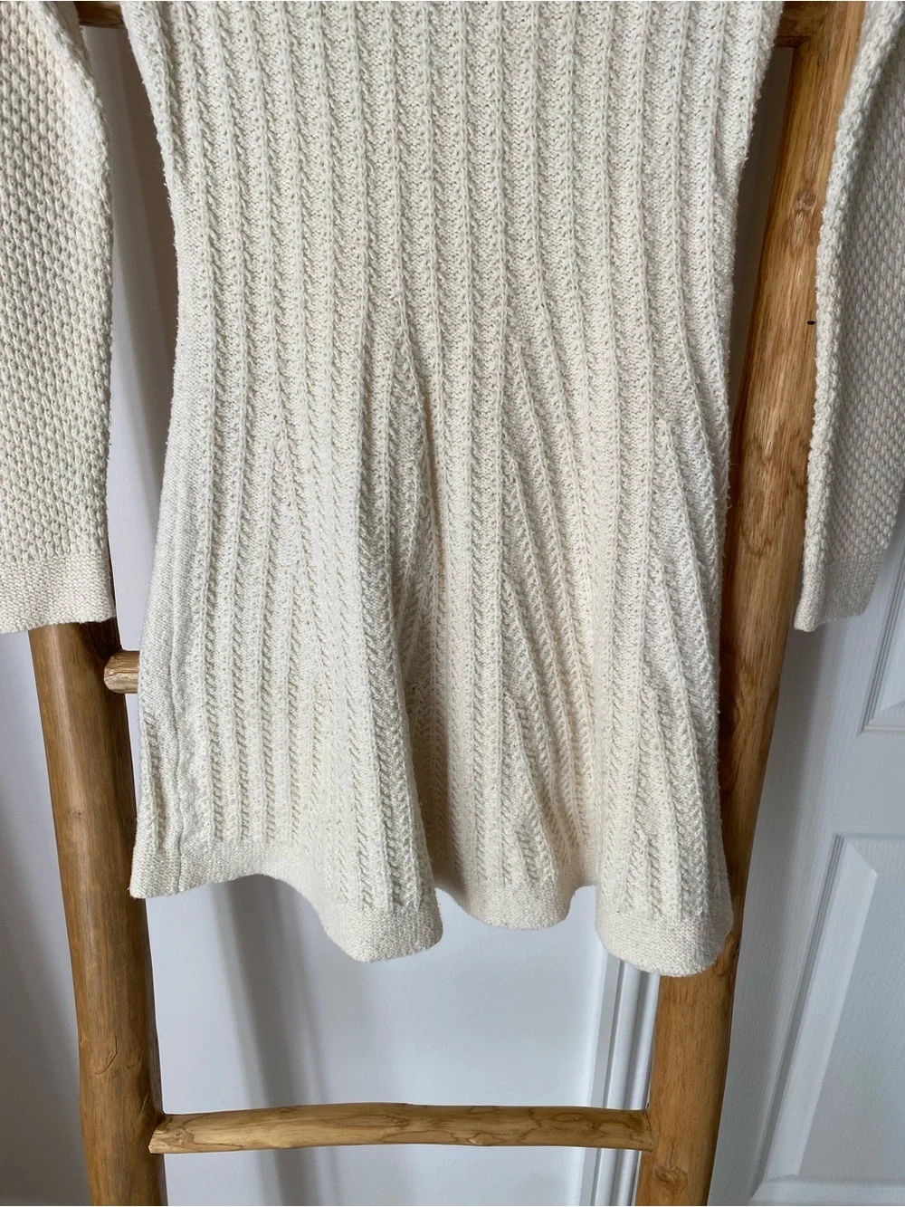 Hollister Cream Cable Knit Textured Sweater Mini Dress Sz XS Long Sleeves Boho